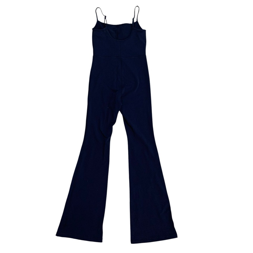 Wilfred Free Divinity Kick Flare Jumpsuit S Navy Blue Spaghetti Strap Athleisure